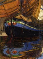 Segelboot mit Reflexion im Wasser 1908