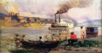 La visite au mendiant et son enfant Steamboat sur l'Ohio