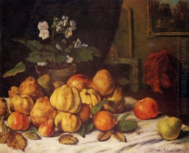 Mele Still Life Pere e fiori su uno Table Saint Pelagie 187