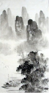 Berg, Boot - Chinesische Malerei
