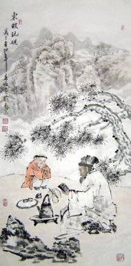 Thee, Oude man - Chinees schilderij