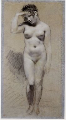 Drawing Of Female Nude With Charcoal And Chalk 1800 1