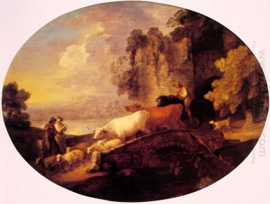 Fluss-Landschaft mit Rustic Lovers 1781