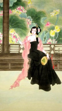 Den flicka i svart - kinesisk målning