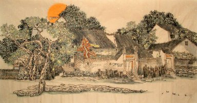 Árboles, edificios - la pintura china