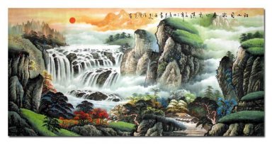 Mountains, waterfall - Chinese Painting