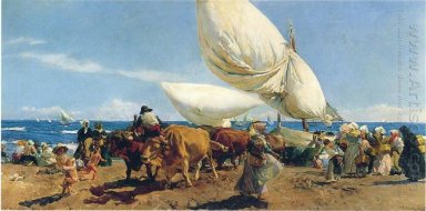 Прибытие Рыбацкие лодки на берег Валенсии 1898