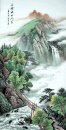 Landschap met brug, waterval - Chinees schilderij