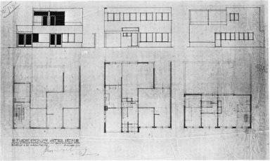 Design For A House And Studio For Bertalan Pór Elevations And Pl