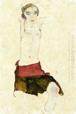 demi nu avec une jupe de couleur et les bras levés 1911