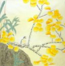 Folha amarela-pássaro - pintura chinesa
