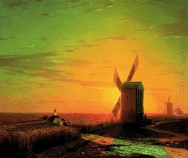 Moinhos de vento no ucraniano Steppe no por do sol 1862