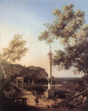 Capriccio rivierlandschap met een kolom