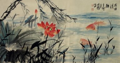 Лотос и Рыба - китайской живописи