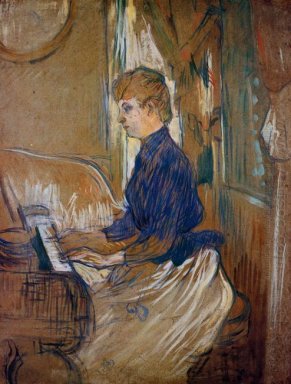 Au piano Madame Juliette Pascal dans le salon de Le Château
