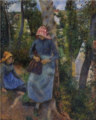 deux jeunes paysans Chat sous les arbres 1881