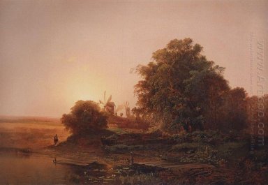 Zomer landschap met windmolens 1859