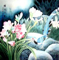 Faisão e flores - pintura chinesa