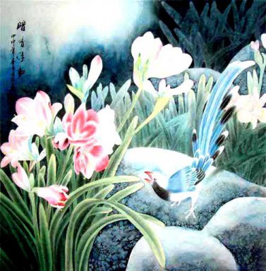 Faisan et fleurs - peinture chinoise