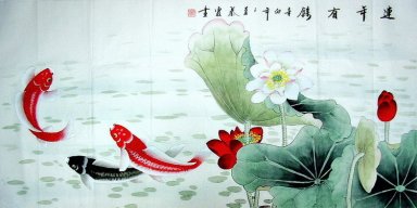 Fisk - Lotus - kinesisk målning