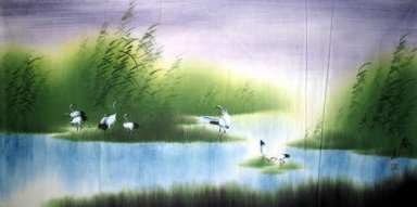 Crans in de wetlands - Chinees schilderij