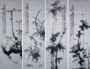 Merlin, bamboo and chrysanthemum-FourInOne - Chinese Painting