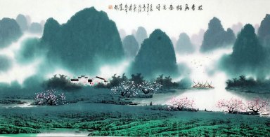 Berg, flod - kinesisk målning