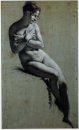 Drawing Of Female Nude With Charcoal And Chalk 1800