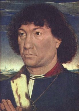 Ritratto di un uomo in preghiera prima di un paesaggio 1480