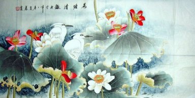 Crane - Lotus - pintura chinesa