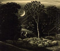 Moonlight, eine Landschaft mit Schafen