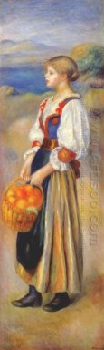 Chica con una cesta de naranjas