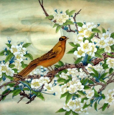 Pear & Birds - Peinture chinoise