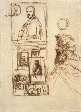 dessin préparatoire pour autoportrait sur un chevalet dans un at