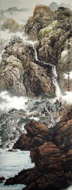 Bergen, waterval - Chinees schilderij