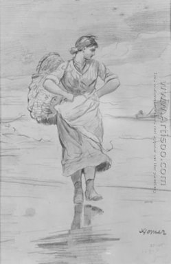  En Fisher flicka på stranden (Skiss för illustration av \"The In