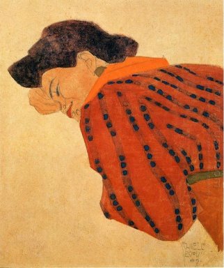 mujer reclinada con blusa roja 1908