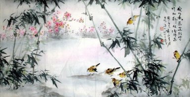 Plum-snowe Bamboo - peinture chinoise