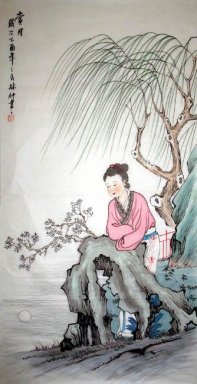 Willow,Girl-Liushu - Chinese Painting