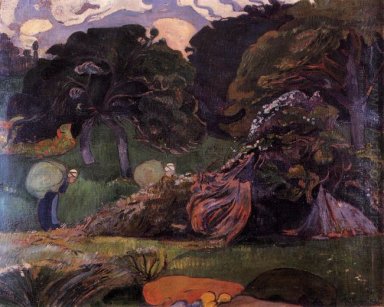 Brittany Landscape Dengan Wanita Yang Membawa Karung 1889