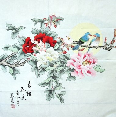 Pivoine & Birds - Peinture chinoise