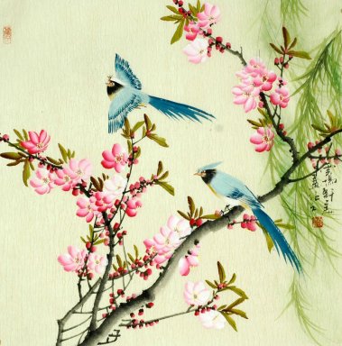 Pájaros y flores - Pintura china