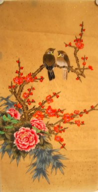 Слива и Птицы и Пион - китайской живописи