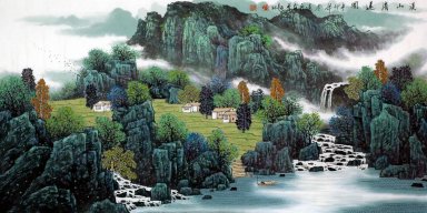 Sebuah Desa Di Mountain - Lukisan Cina