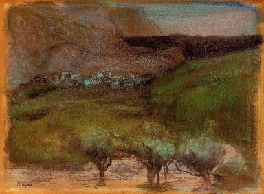 оливковые деревья против горной фоне