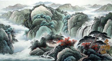 Berg en waterval - Chinees schilderij