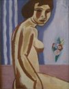 Mujer desnuda con el ramo de flores