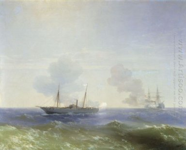 Battle Of Steamship Vesta och turkiska Ironclad 1877