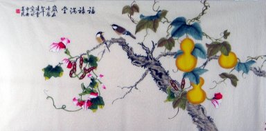 Gourd & pássaros - pintura chinesa