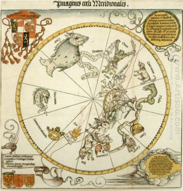 mapa del cielo austral con representaciones de constelaciones d